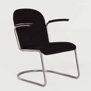 Originele 413 Fauteuil van W. H. Gispen voor Gispen, 1950s | Nieuwe Zwarte Manchester Rib