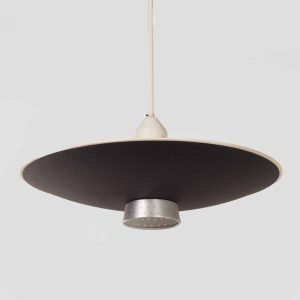 Zwart Metalen Pendellamp met Diffuser van Louis Kalff voor Philips, 1950s