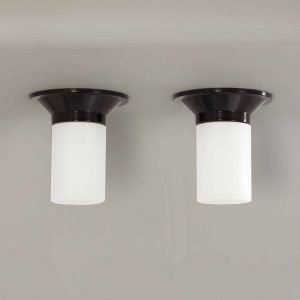 Witte Cilindervormige Plafondlampen van Corodex, 1970s | Set van 2 Vintage Lampen