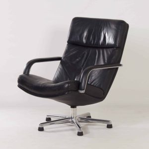 Zwarte F154 Fauteuil van Geoffrey Harcourt voor Artifort, 1980s | Zwart Leer