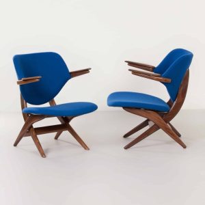 Pelikaan Fauteuils van Louis van Teeffelen voor Webe, 1960s | Set van Twee Blauwe Leunstoelen