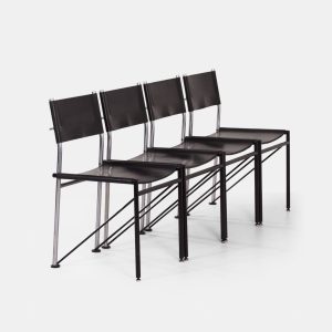 Eetkamerstoelen van Walter Antonis voor Metaform uit de jaren 80 in zwart tuigleer