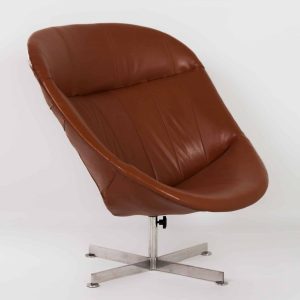Modello Draaistoel van Rudolf Wolf voor Rohé Noordwolde, 1960s – Bruine Leren Bekleding