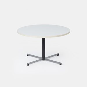 Ronde Salontafel Model 3696 van Gispen, 1970s – Wit Melamine Blad en Chromen Voet