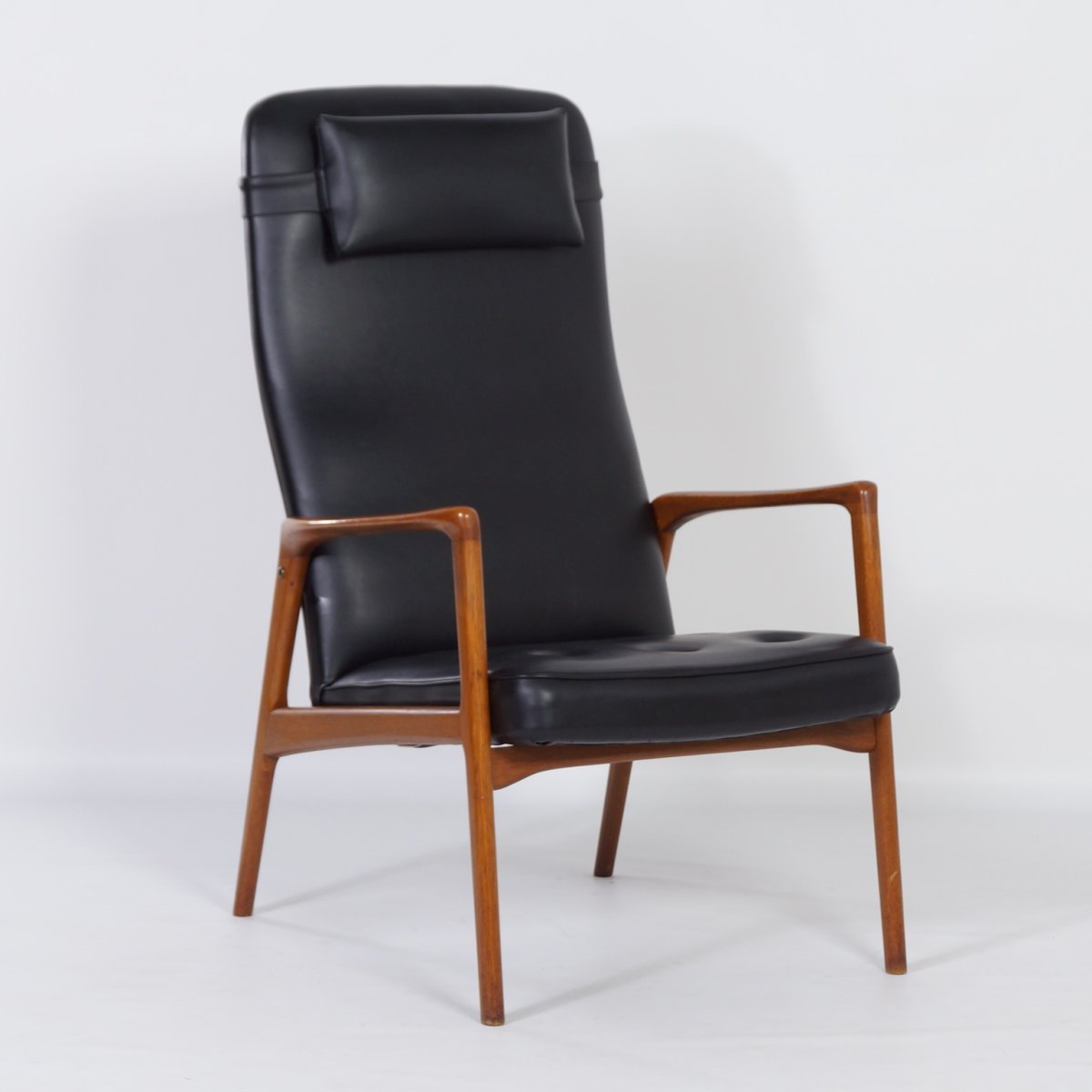 Deense Fauteuil in Teak en Zwarte Skai, 1960s – Mid Century - Afbeelding 9