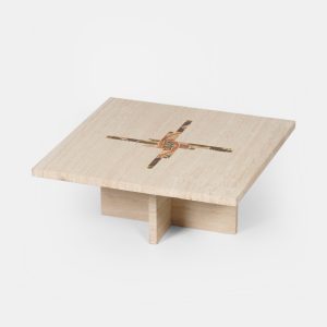 Salontafel van Paul Kingma in Travertin met Marmer en Messing Inleg, 1980