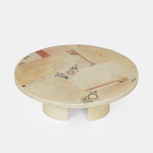 Ronde Salontafel van Paul Kingma, 1981, Witte Steen en Mozaïekblad