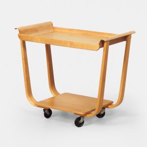 Serveertrolley Rolo model PB01 van Cees Braakman voor UMS Pastoe, jaren 50, in berkenhout