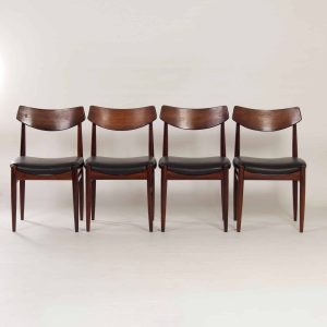 Palissander Eetkamerstoelen met nieuw zwart Leder, 1960s | Set van 4