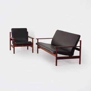 Unieke Loungeset van Sven Ivar Dysthe voor Dokka Møbler, 1960s – Nieuw Zwart Leer